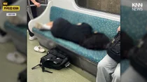 부산 지하철 좌석 4칸 차지하고 '쿨쿨' 여성...