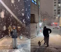 임영웅, 넉가래 들고 동네 눈치워..