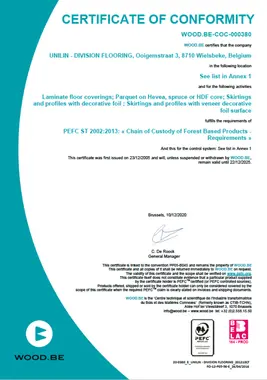퀵스텝의 PEFC 인증서