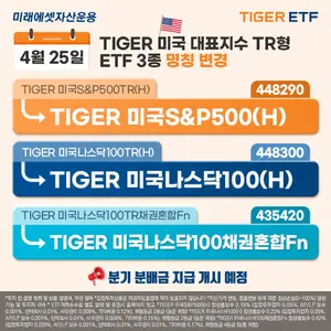 미래에셋, TIGER 미국 대표지수 TR형 ETF 3종 명칭 변경