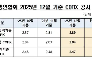 12월 코픽스 2.89%..넉달 연속 상승