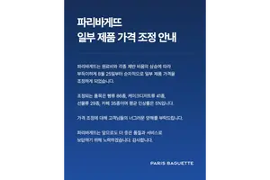 파리바게뜨, 빵·케이크 등 127종 가격 25일부터 5% 인상 