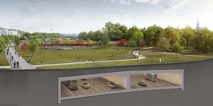 위는 공원, 아래는 고속도로...고속도로에 덮게 씌워 공원 조성