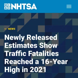 2021년 美 교통사고 사망자 16년 만에 최고치…보행자 사망 13% 증가