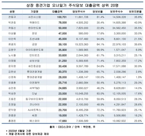 중견기업 오너일가 주식담보대출 1.5조원..1년 6개월 새 1100억원 증가