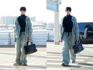 더보이즈 '주연' 발렌시아가 데님룩으로 출국