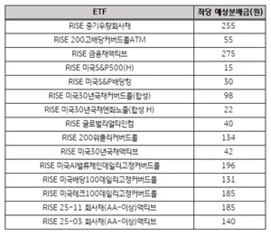 [표] KB자산운용 RISE ETF 11월 분배금 내역