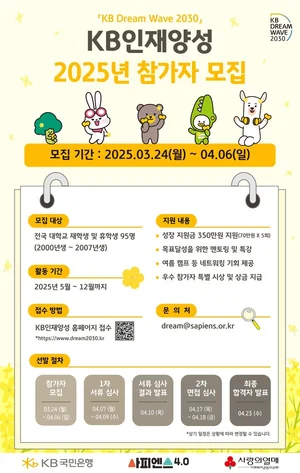 KB국민은행, 'KB인재양성' 프로그램 참가자 모집