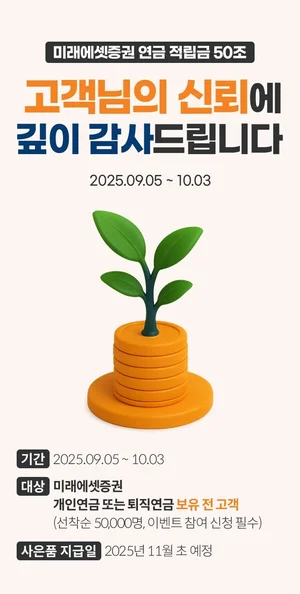 미래에셋증권, 연금자산 50조 달성 기념 고객 감사 이벤트 