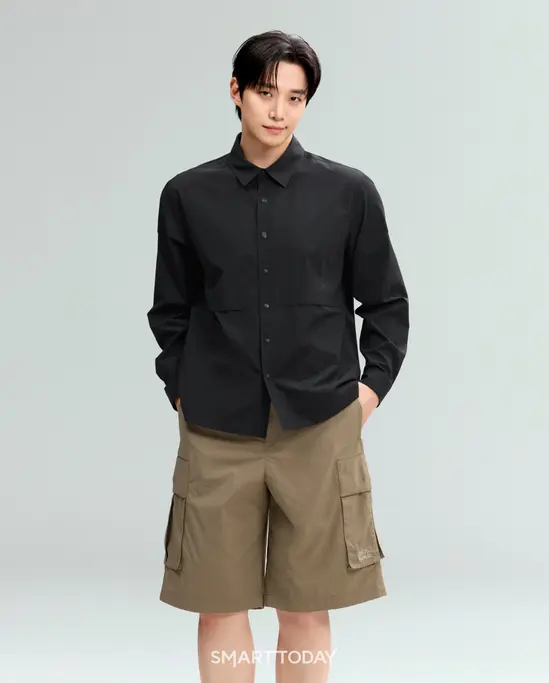 네파 브랜드 앰버서더 이준호가 '에코 브리즈 버뮤다 팬츠'를 착용하고 있다. (사진=네파)