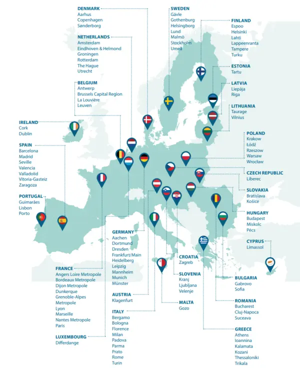탄소 제로를 선도하기 위해 유럽위원회가 선정한 100대 도시. 그림=유럽위원회 홈페이지