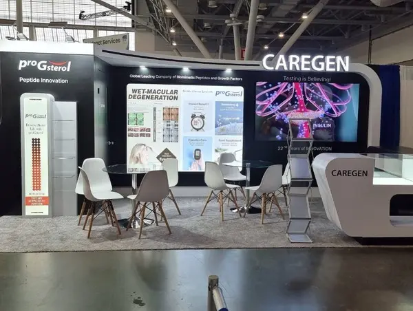 케어젠은 이달 초 미국 보스턴에서 열린 바이오USA에서 자사가 개발하고 있는 습성 황반변성 치료제 CG-P5 펩타이드를 소개했다. 케어젠 인스타그램