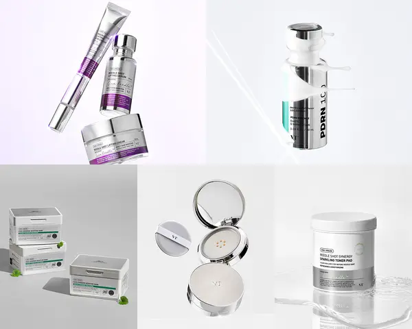 (상단) 신제품 리들샷 리프팅 라인, PDRN100 (하단) 리들샷 시너지 쿠션, 시카 엑소좀 모이스처 마스크, 리들샷 시너지 스파클링 토너패드