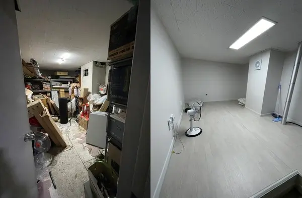 의정부에 있는 아파트 비·청소노동자 휴게시설 개선 전(좌)과 후 모습. (사진제공. 경기도)