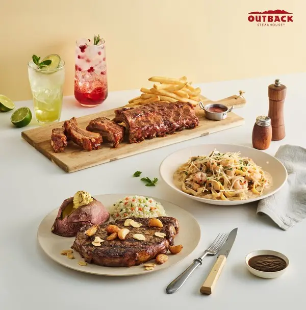 아웃백 런치메뉴 세트 (베이비 백 립, 갈릭 립아이 스테이크, 투움바 파스타)