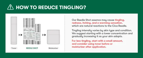 미 아마존 내 리들샷 판매 페이지. 제품 특성에서 나오는 따끔거림을 완화시키는 방법을 안내하고 있다. 