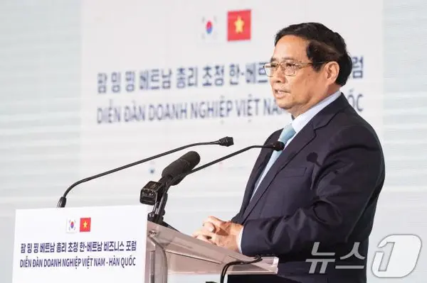 팜 민 찐 베트남 총리가 1일 서울 중구 롯데호텔에서 열린 한·베트남 비즈니스 포럼에서 연설하고 있다. 2024.7.1/뉴스1 ⓒ News1 유승관 기자