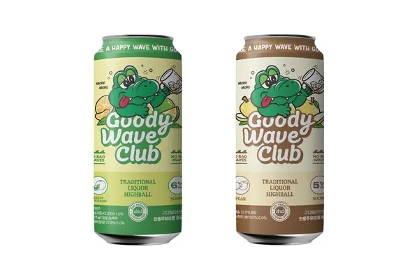 사진 왼쪽부터 구디웨이브클럽 전통주하이볼 청귤맛, 배맛 제품