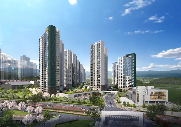 용인 푸르지오 원클러스터 2∙3단지 투시도와 공공도서관 예정 모습(사진 우측 하단) (사진제공 =대우건설)