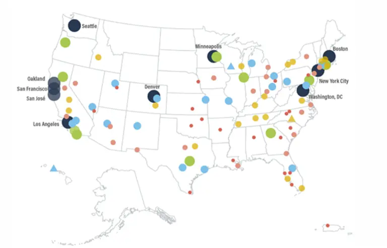 미국 도시별 2021 청정에너지 스코어 도표. 그림=2021 청정에너지 스코어 보고서 캡처