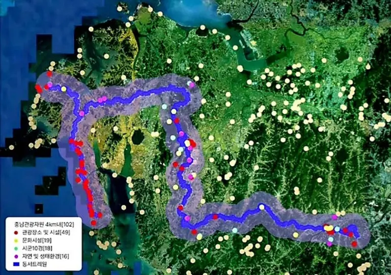 ◇충남 문화자원 위치와 동서트레일 조성도(자료: )