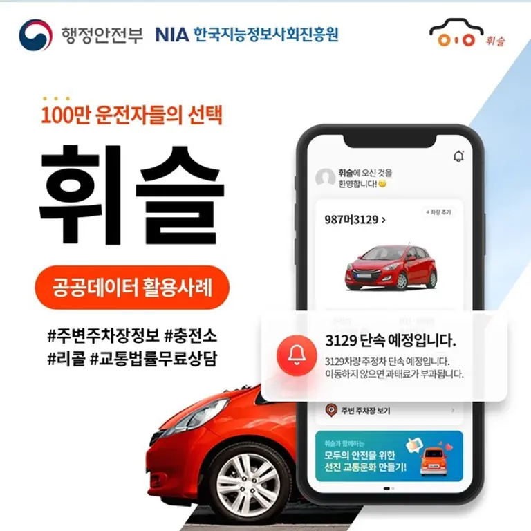  * 휘슬이 행정안전부∙한국지능정보사회진흥원(NIA)가 선정하는 공공데이터 활용 우수 사례로 소개됐다