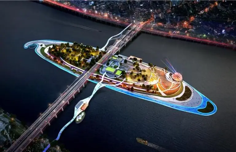 그레이트 한강 프로젝트 참고 이미지. 노들섬에 보행전용 다리가 연결된다.