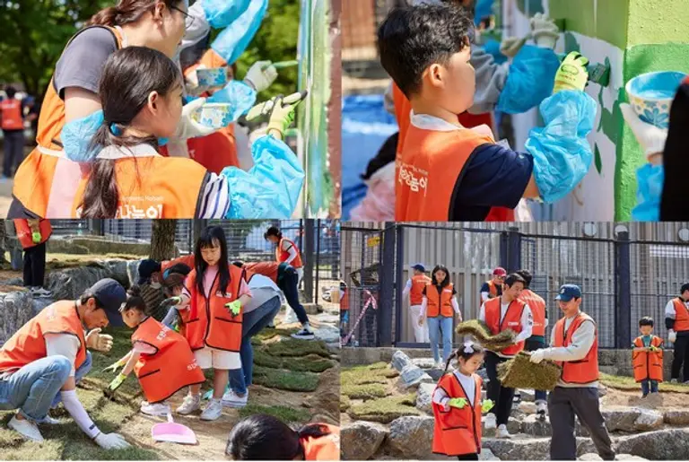호반그룹 임직원 봉사단이 호반사랑나눔이는 서울대공원에서 벽화그리기, 잔디심기 등 봉사활동을 진행했다.(사진제공. 호반건설)