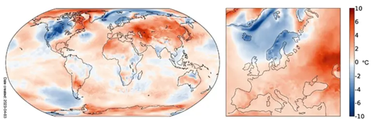  * 2023년 3월 지구촌 평균 기온. 최근 10년 래 최고 수준을 보인다. 사진=C3S