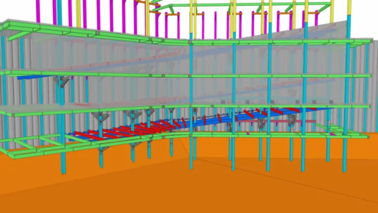 반도건설이 바로건설기술과 공동으로 특허 취득한 탑다운 램프슬래브 구축장치 모델링 사진(사진제공. 반도건설)