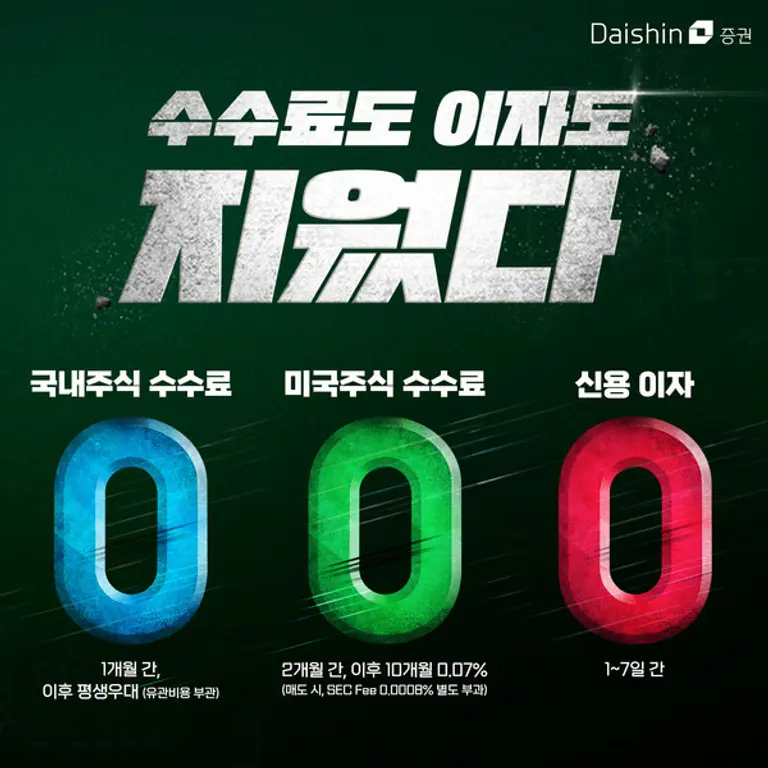 대신증권 주식 거래수수료 0원 이벤트. (자료=대신증권)