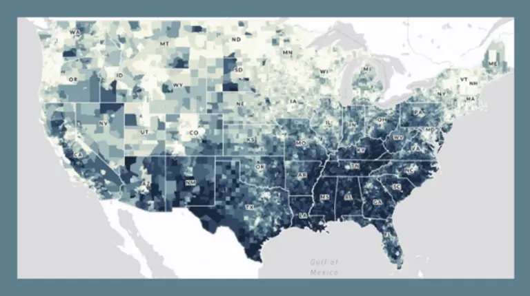  * 美 전역 커뮤니티의 환경 영향 평가 지도. 사진=그리스트