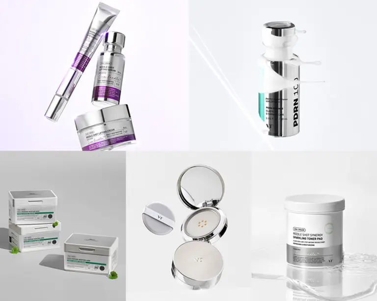 (상단) 신제품 리들샷 리프팅 라인, PDRN100 (하단) 리들샷 시너지 쿠션, 시카 엑소좀 모이스처 마스크, 리들샷 시너지 스파클링 토너패드