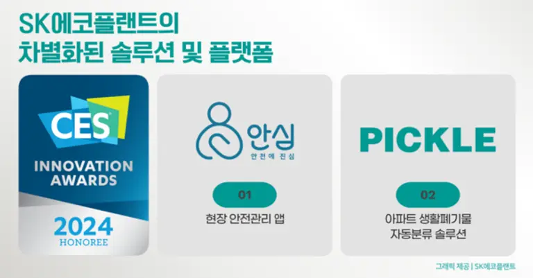 CES 혁신상을 수상한 SK에코플랜트의 차별화된 솔루션 ‘안심’ 및 ‘피클’ 로고 이미지 (제공. SK에코플랜트)