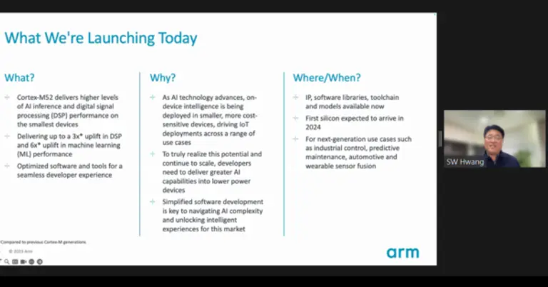 Arm 코텍스-M52를 설명하는 황선욱 Arm 코리아 지사장