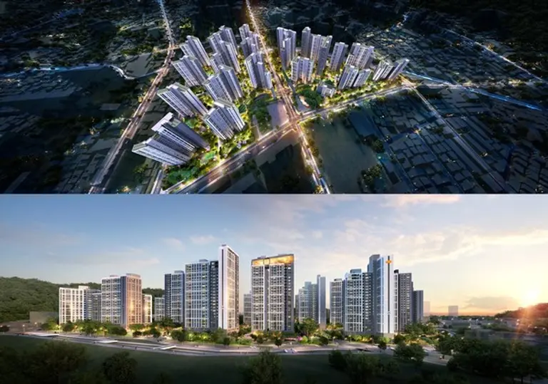 창원 회원2구역 주택재개발정비사업 조감도(위)와 투시도 (사진제공. DL건설)