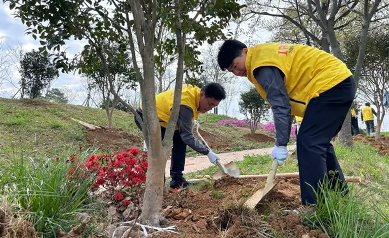 HDC현대산업개발은 8일, 5.18역사공원 환경 개선을 위해 공원 입구에 나무심기 봉사활동을 진행했다.