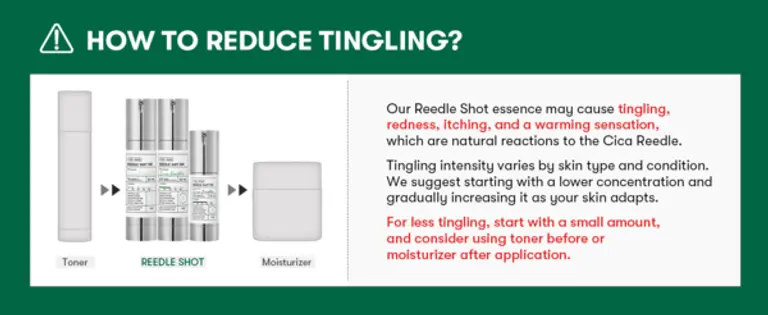 미 아마존 내 리들샷 판매 페이지. 제품 특성에서 나오는 따끔거림을 완화시키는 방법을 안내하고 있다. 