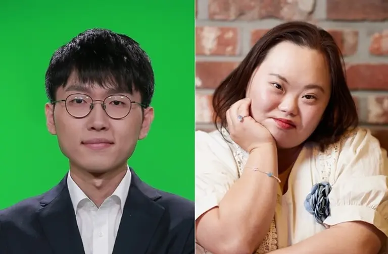 신진서 9단(왼쪽)과 정은혜 작가 (사진. 포니정재단)