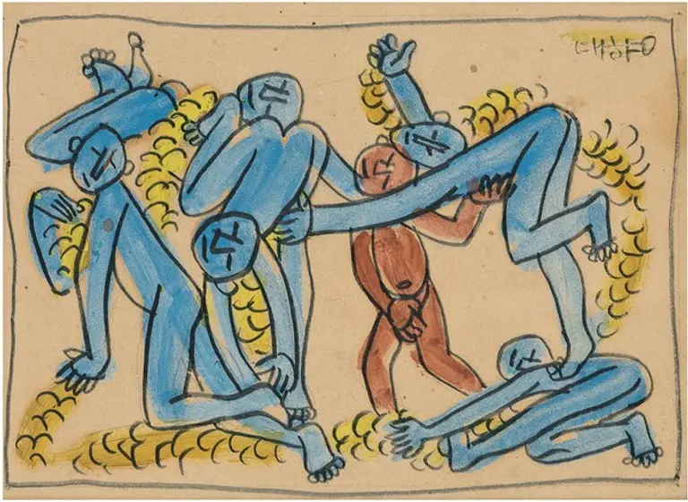  * ‘우주의 언어-수 x 한국미술명작’에 전시되고 있는 이중섭 작가의 ‘해초와 아이들’ 작품. /제공: 광주시립미술관