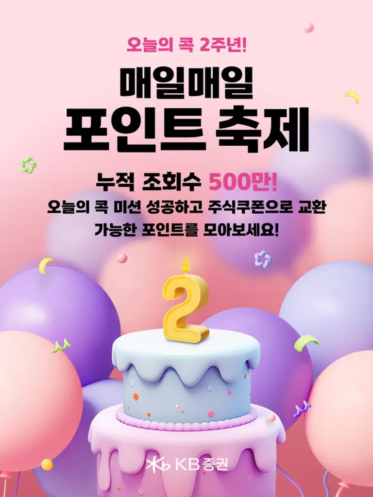 KB증권, ‘오늘의 콕’ 2주년 기념 주식쿠폰 이벤트