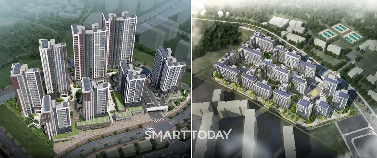 구리갈매역세권 A4 단지조감도(왼쪽)와 김포고촌2 A1 단지조감도 (사진=LH_