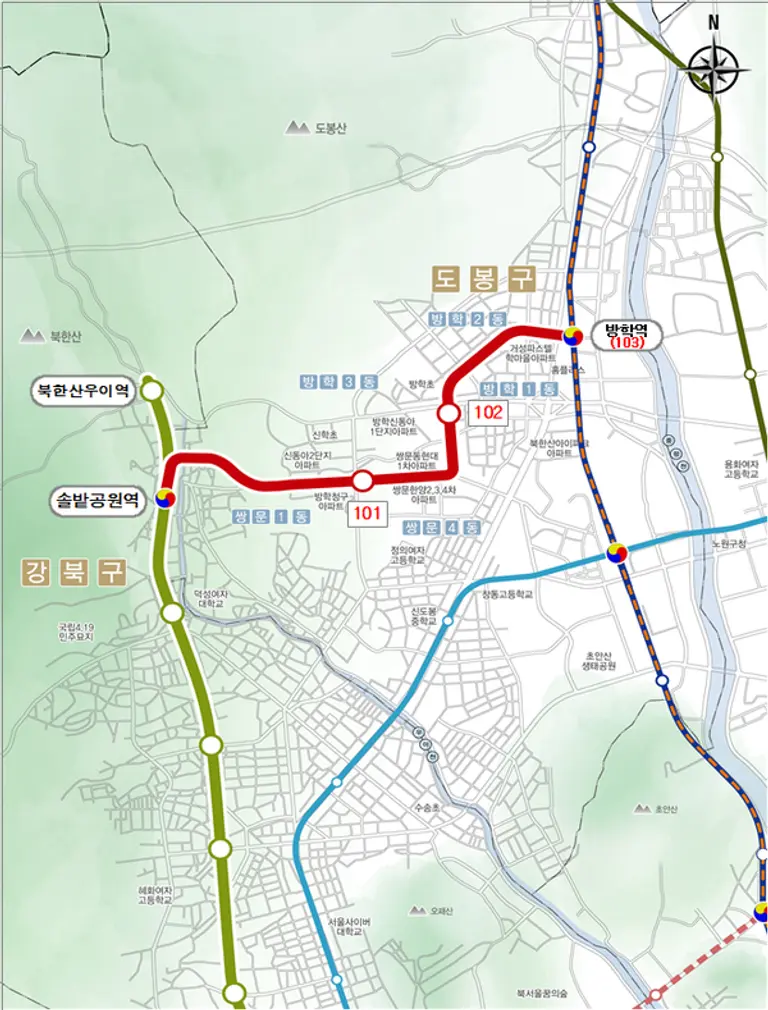 우이신설 연장선 도시철도 노선도 (출처=서울시)
