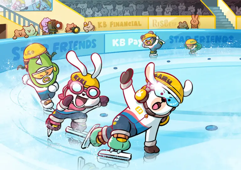 쇼트트랙 선두 경쟁을 펼친 KB금융 ‘스타프렌즈’ 라무와 아거 [출처: KB금융그룹]