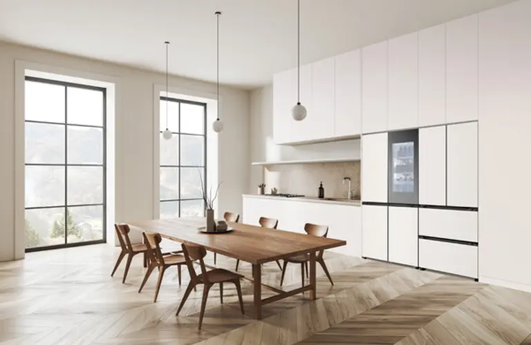 핏 앤 맥스 상냉장 하냉동 냉장고와 김치냉장고를 연결해 설치한 인테리어컷. (제공 LG전자)