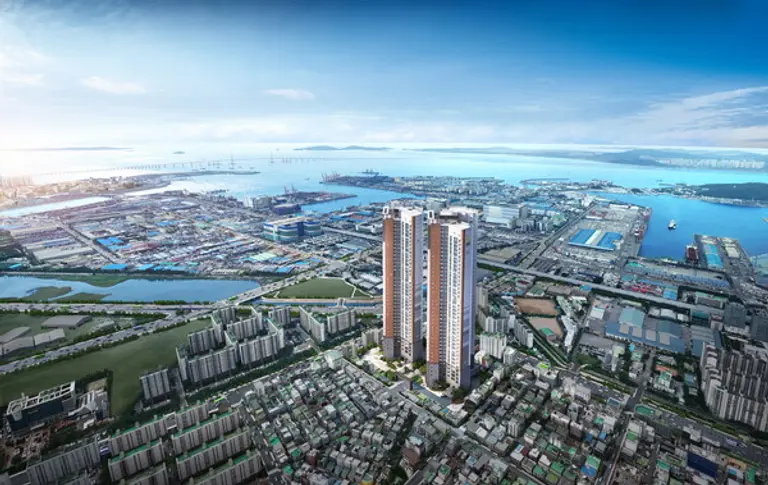 용현 우방 아이유쉘 센트럴마린 항공조감도 (사진=대한토지신탁)