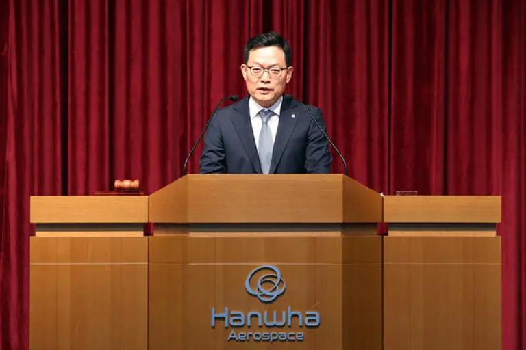 손재일 한화에어로스페이스 대표가 25일 경기 성남시 상공회의소에서 열린 ‘2025년 주주총회’에서 신속하고 과감한 투자로 주주이익을 극대화하고 대한민국 방산 발전에 기여하겠다고 밝혔다. (제공 한화에어로스페이스)