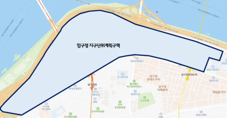 압구정 6개 아파트지구 토지거래허가구역 현황도 (사진=서울시) 