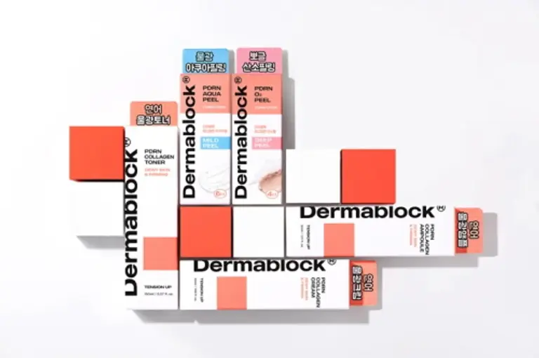 씨엠에스랩 브랜드 더마블록의 연어 PDRN 함유한 스킨케어 & 필링 제품 5종(사진 출처: 더마블록)