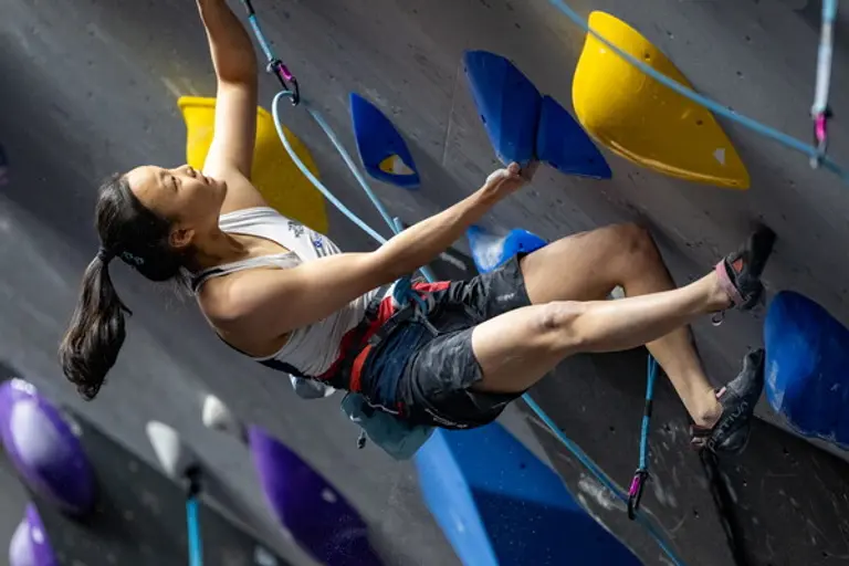 2025 스포츠클라이밍 우장 월드컵 대회 리드부문 금메달을 획득한 서채현 선수 경기 장면 (사진=대한산악연맹)